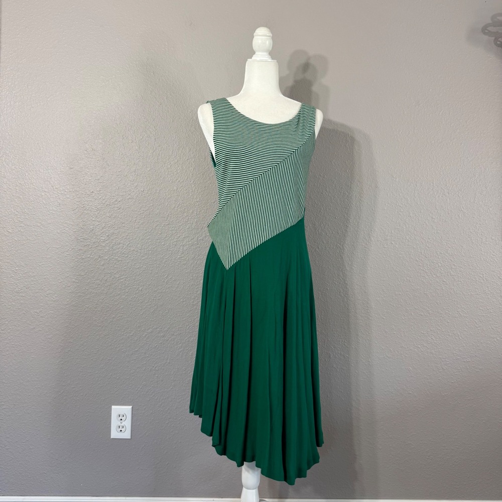 Maeve Anthropologie Size M‎ Cameron Green Striped Asymmetric Hem Midi Dress